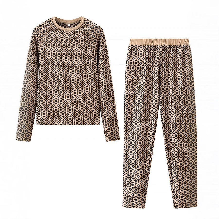 Damen Pyjama-Set aus weichem Jersey mit modernem Muster Heidi-Mode