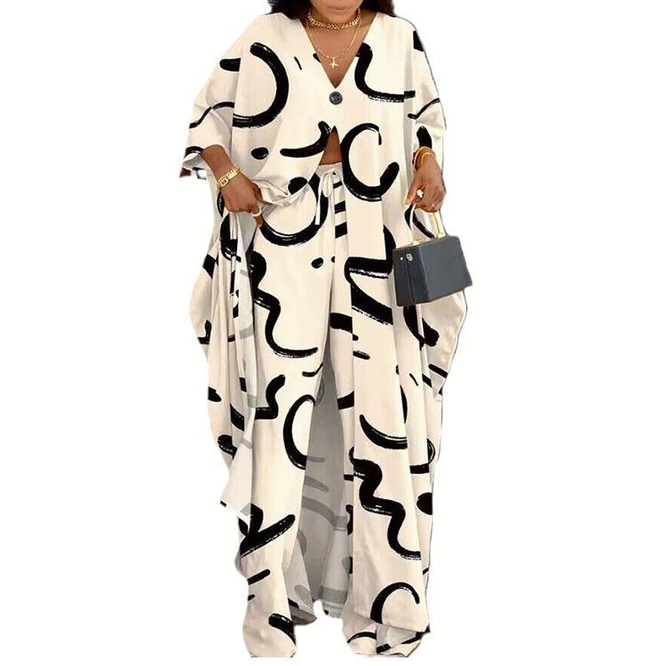 Damen Set aus kimonoartigem Oberteil und weitem Hosen Heidi-Mode