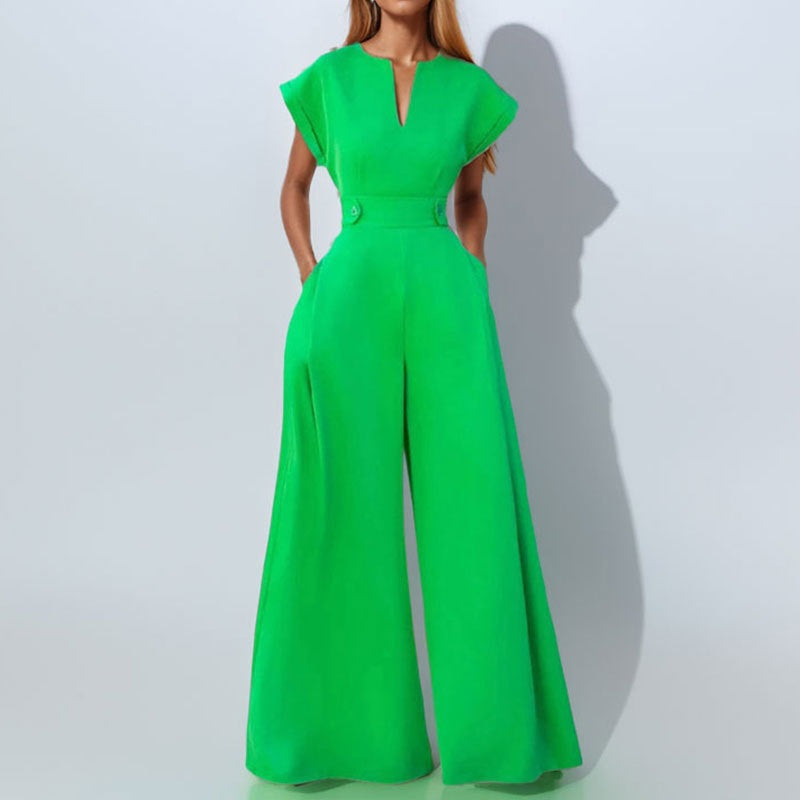 Damen eleganter Jumpsuit mit weitem Bein und praktischen Taschen Heidi-Mode
