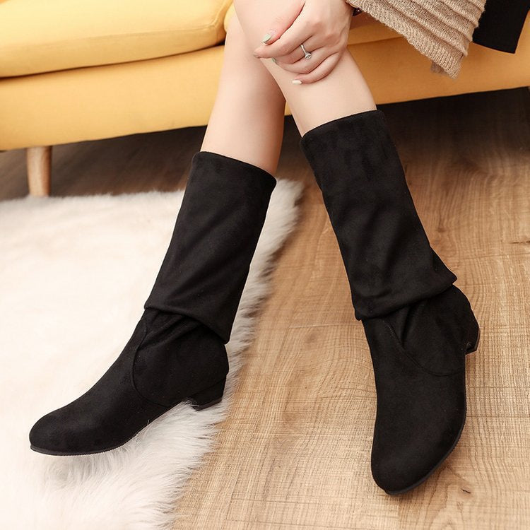 Damen Overkneestiefel mit modischem Faltendesign und bequemer Sohle Heidi-Mode