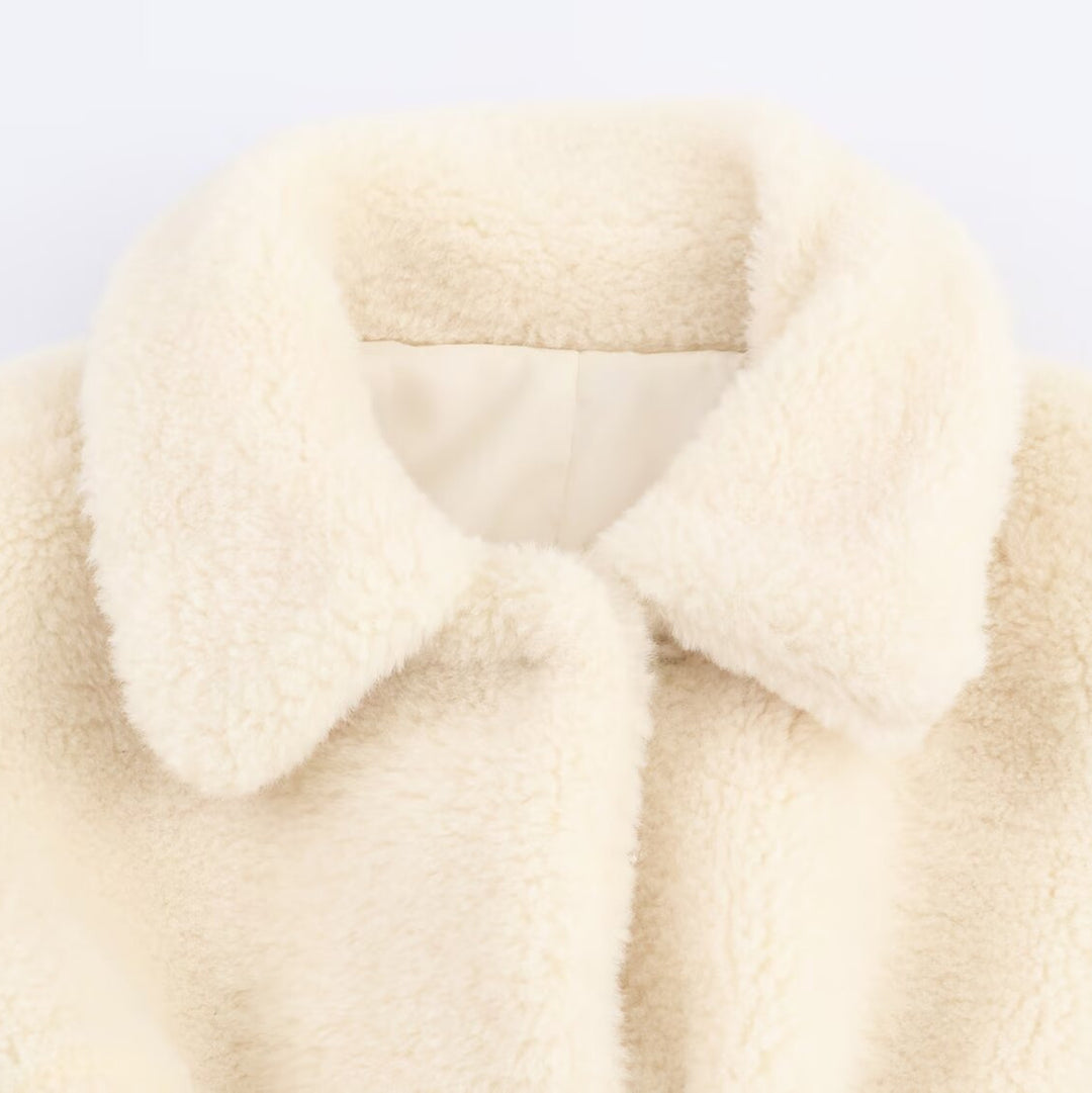 Damen Teddyfelljacke mit Gürtel und weichem Innenfutter Heidi-Mode