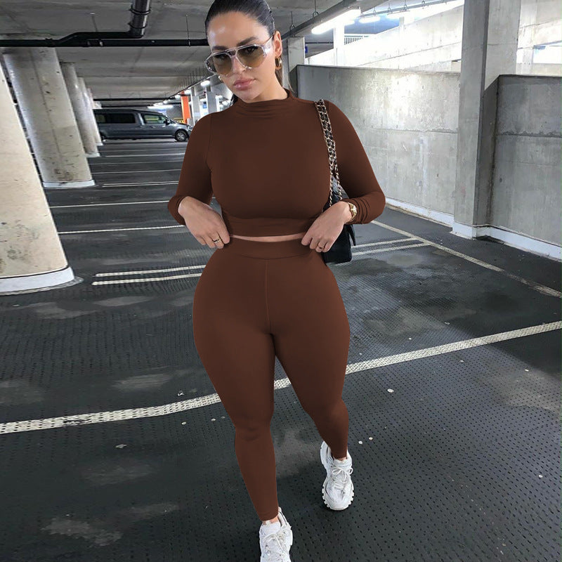Damen Sportliches Crop-Top und Leggings-Set aus elastischem Material Heidi-Mode