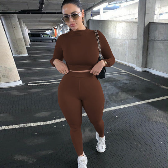 Damen Sportliches Crop-Top und Leggings-Set aus elastischem Material Heidi-Mode