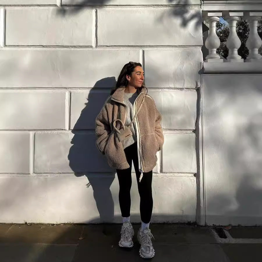 Damen kuschelige Fleece-Jacke mit hohem Kragen Heidi-Mode