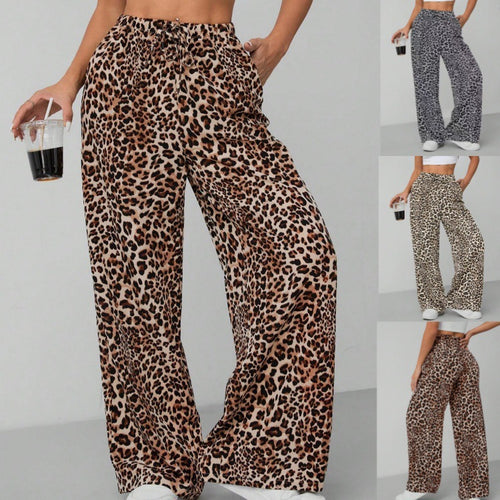 Damen Relaxed Fit Leopardenmuster Palazzo-Hose Heidi-Mode