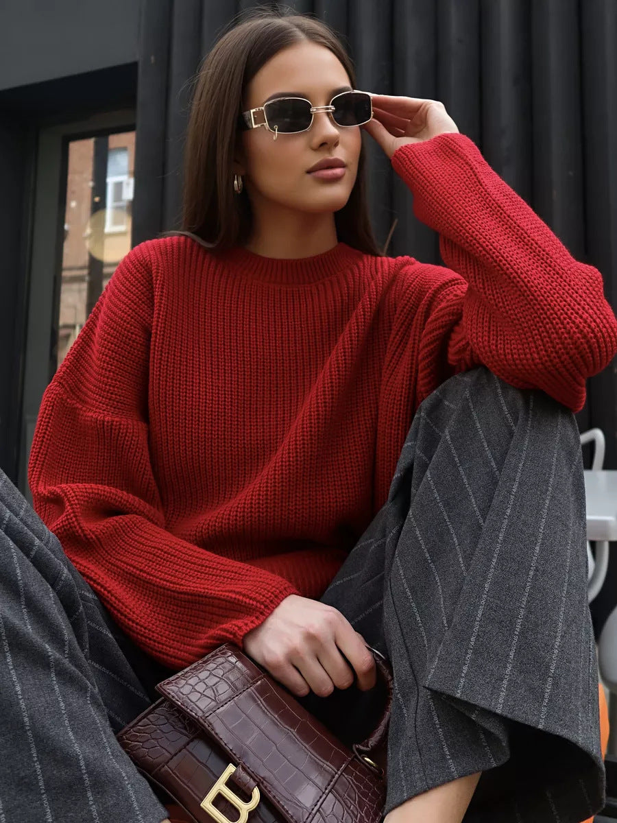 Damen lässiger Strickpullover mit weichem Material und oversized Schnitt Heidi-Mode