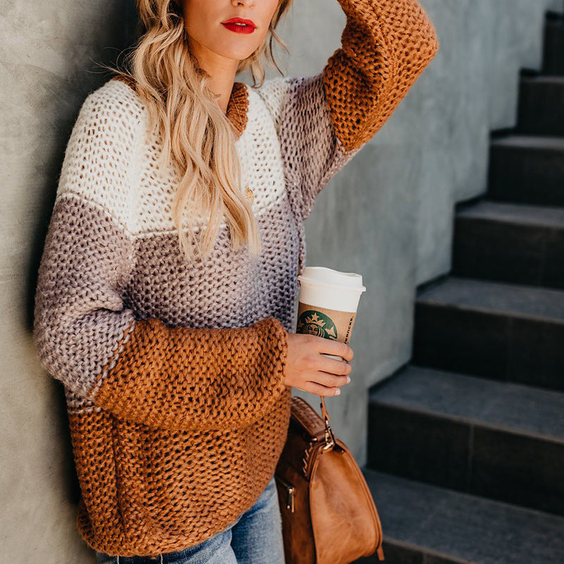 Damen lässiger Pullover mit weitem Schnitt und modischem Farbblockdesign Heidi-Mode