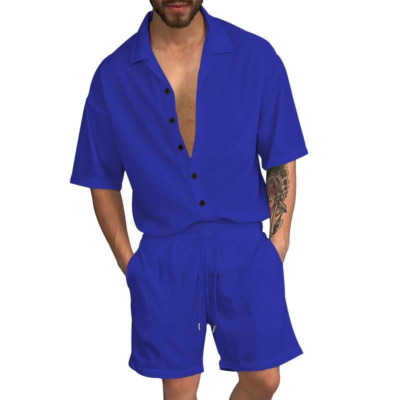 Herren Freizeit-Set mit lässigem Kurzarmhemd und elastischen Shorts Heidi-Mode