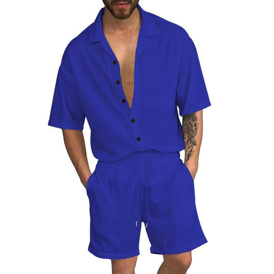 Herren Freizeit-Set mit lässigem Kurzarmhemd und elastischen Shorts Heidi-Mode