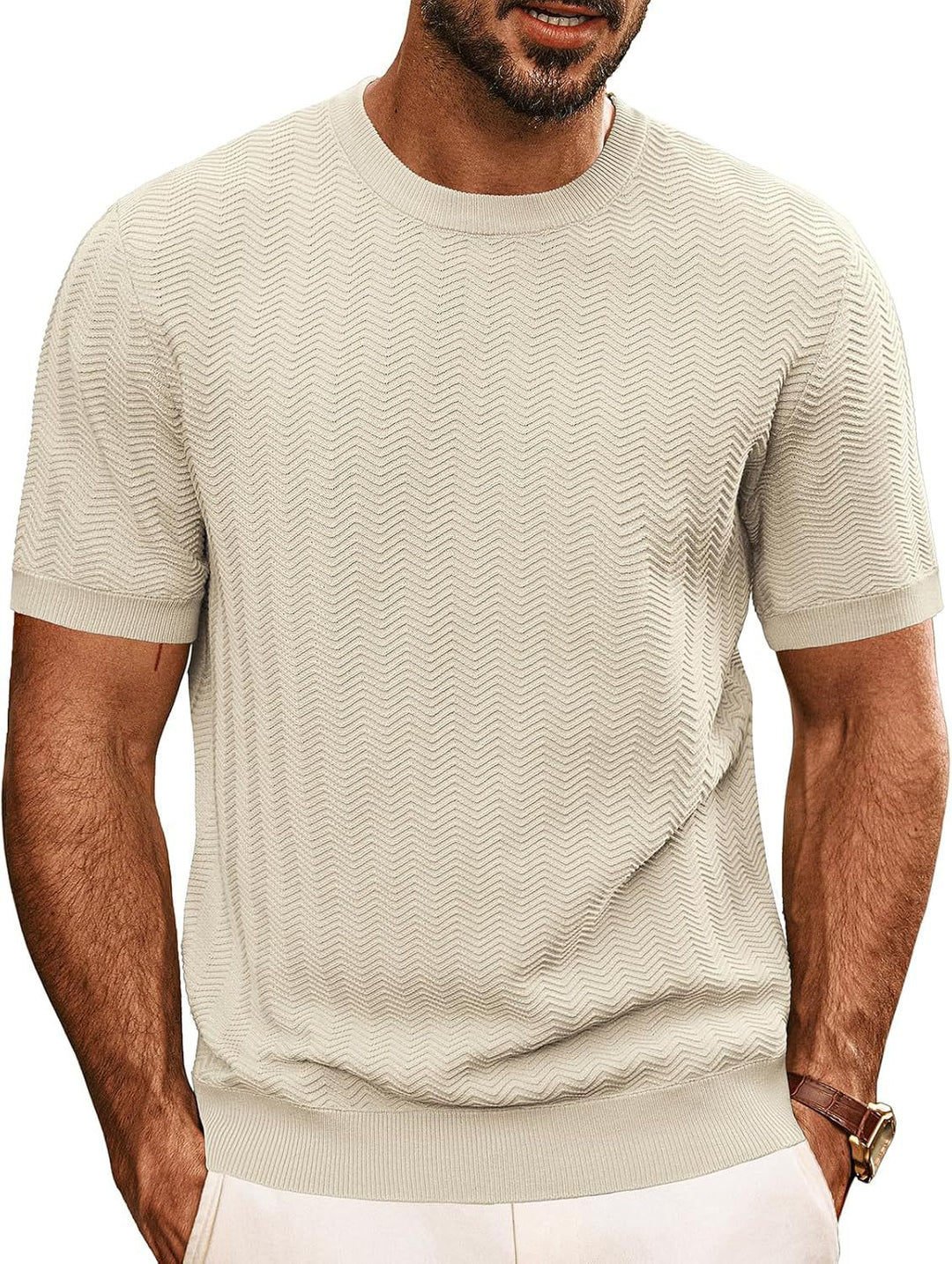 Herren strukturiertes Rundhals T-Shirt Heidi-Mode