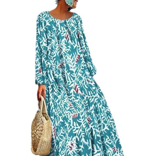 Damen Langes Sommerkleid mit floralem Druck und weit schwingendem Rock Heidi-Mode