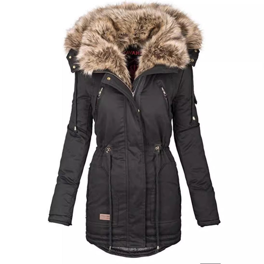 Damen gefütterter Parka mit abnehmbarem Kunstpelzkragen und praktischen Reißverschlusstaschen Heidi-Mode