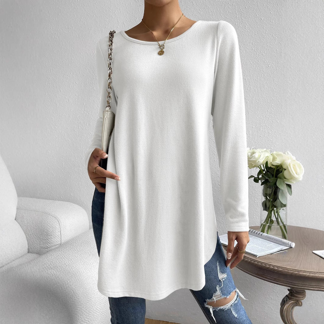 Damen Lockeres Langarmshirt mit elegantem Rundhalsausschnitt Heidi-Mode