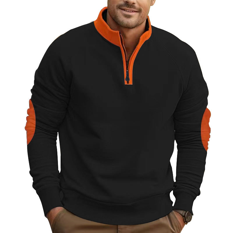 Herren sportlicher Pullover mit Viertelreißverschluss und stylischen Kontrastärmel Heidi-Mode