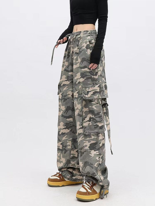 Heidi-Mode | Damen Hohe Taille Gerade Bein Camo Hose