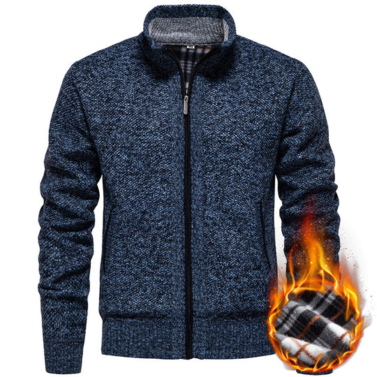 Herren Strickjacke mit hohem Kragen und praktischem Reißverschluss Heidi-Mode
