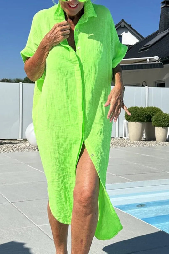 Damen Leichtes Baumwoll Button-Up Überkleid Heidi-Mode
