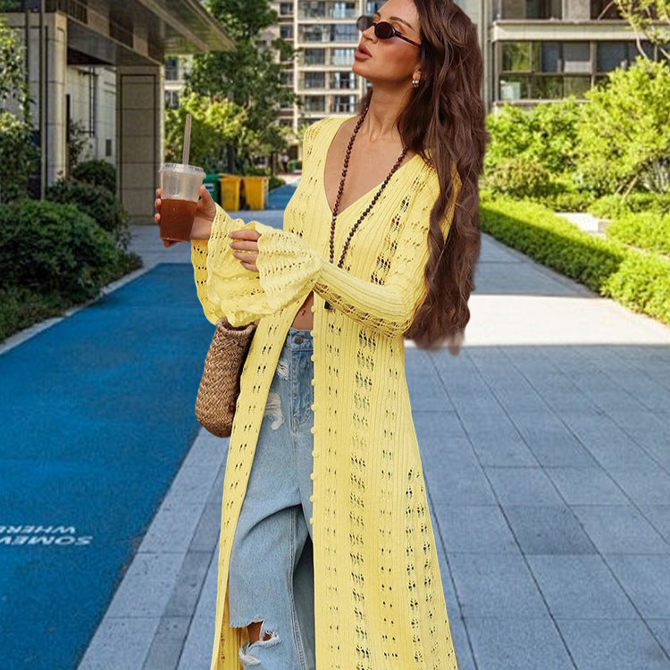 Damen Großer Strickcardigan mit offener Maschenstruktur und weit geschnittenen Ärmeln Heidi-Mode