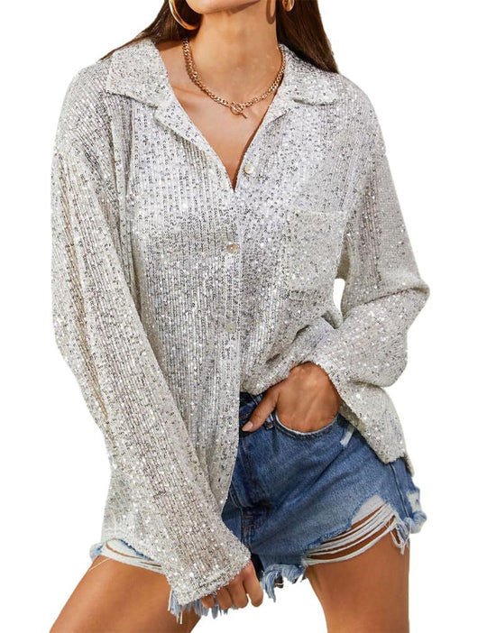 Damen Glitzernde Oversize-Bluse mit lässigem Schnitt Heidi-Mode