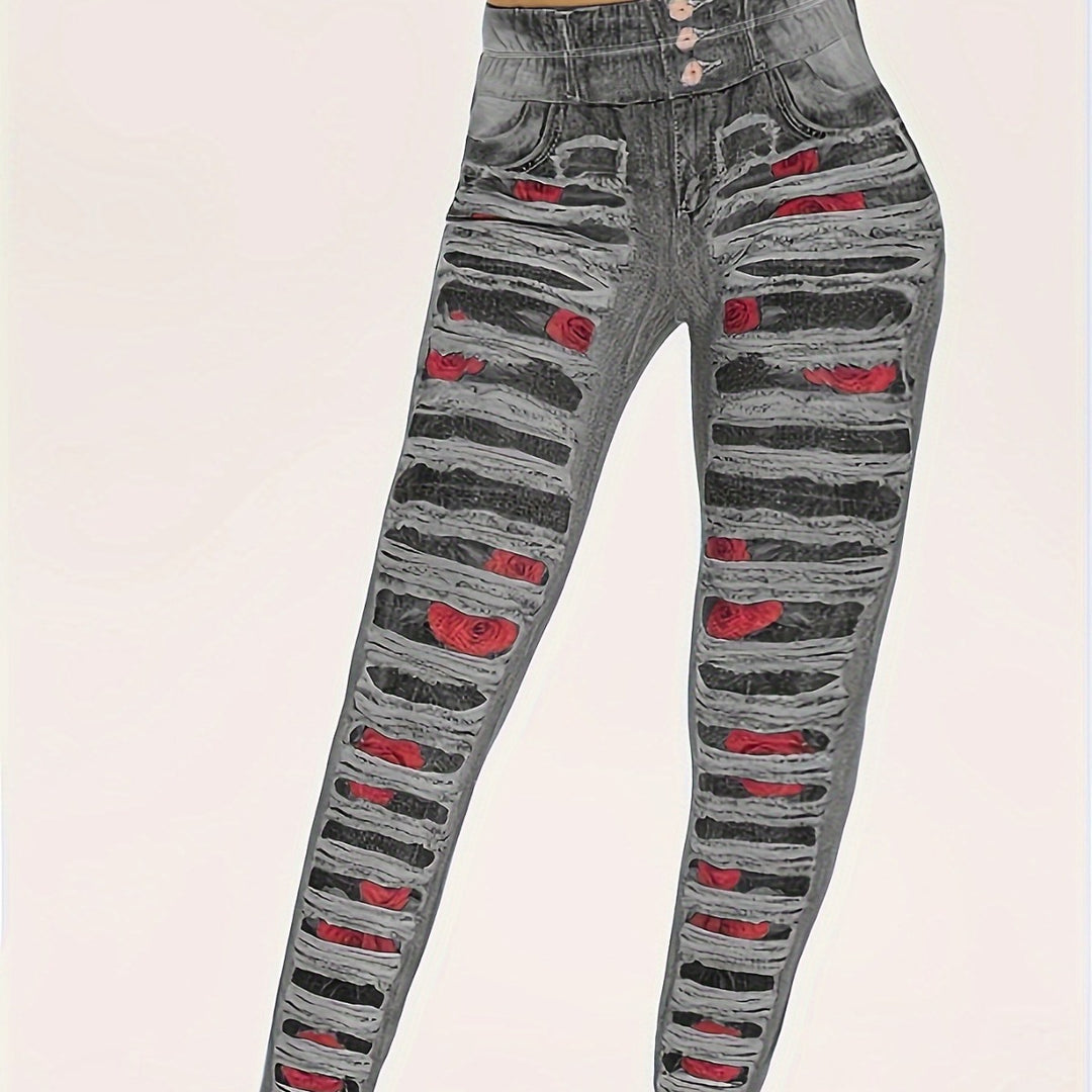 Damen Leggings mit coolen Destroyed-Details und hohem Bund Heidi-Mode