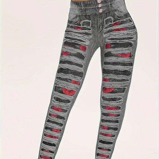 Damen Leggings mit coolen Destroyed-Details und hohem Bund Heidi-Mode