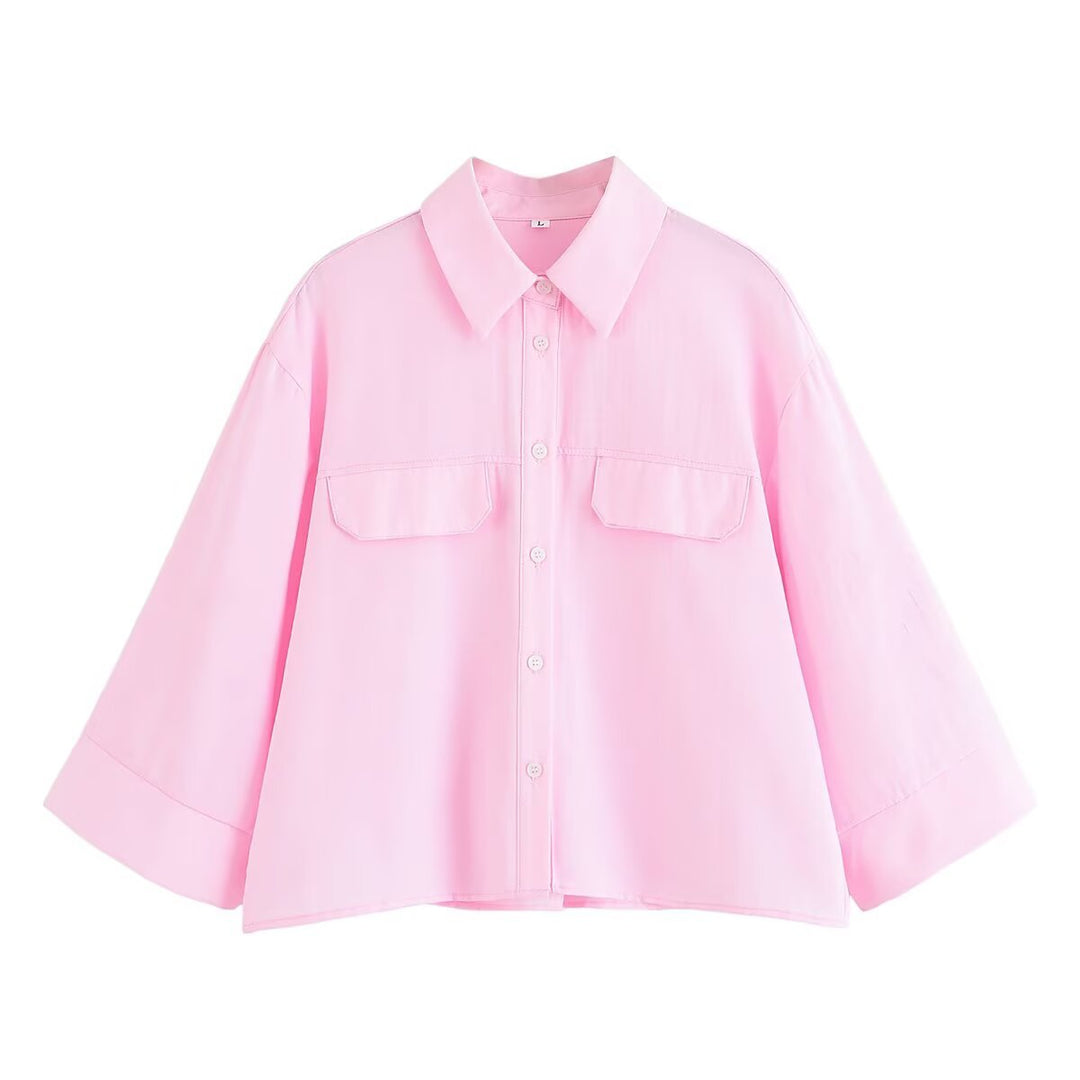 Damen gestreifte Bluse mit übergroßem Schnitt und praktischen Taschen Heidi-Mode