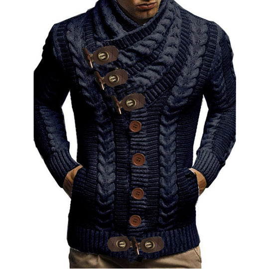 Herren Grobstrickjacke mit kreativem Schalkragen und Knopfdetails Heidi-Mode