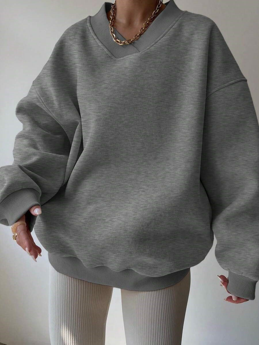 Damen lässiger Pullover mit tiefem V-Ausschnitt und oversized Schnitt Heidi-Mode