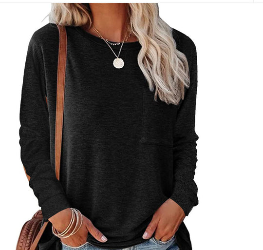 Damen lässiges Langarmshirt mit Taschen und Rundhalsausschnitt Heidi-Mode