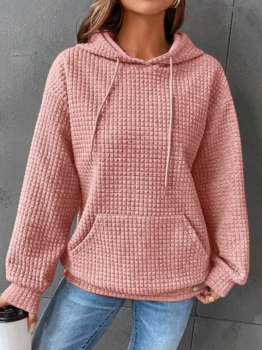 Damen Waffelstruktur Hoodie mit Kängurutasche und lässigem Schnitt Heidi-Mode