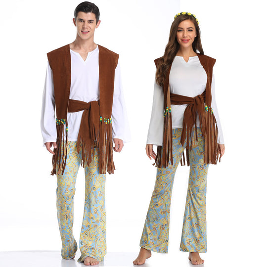 Herren Kostüm im Wildwest-Stil mit fransigem Weste und bunten Hosendetails Heidi