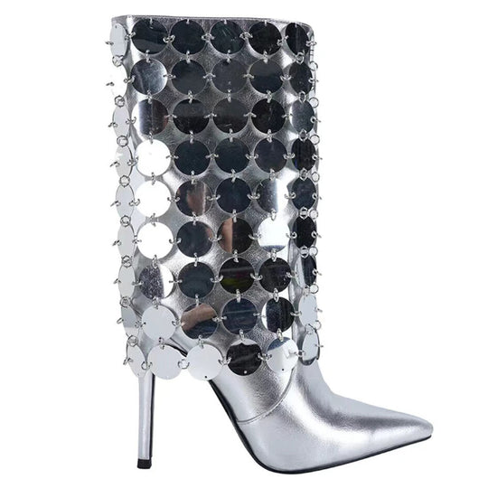 Femme High-Stiletto Metallic Overlay Ankle Boots Heidi-Mode