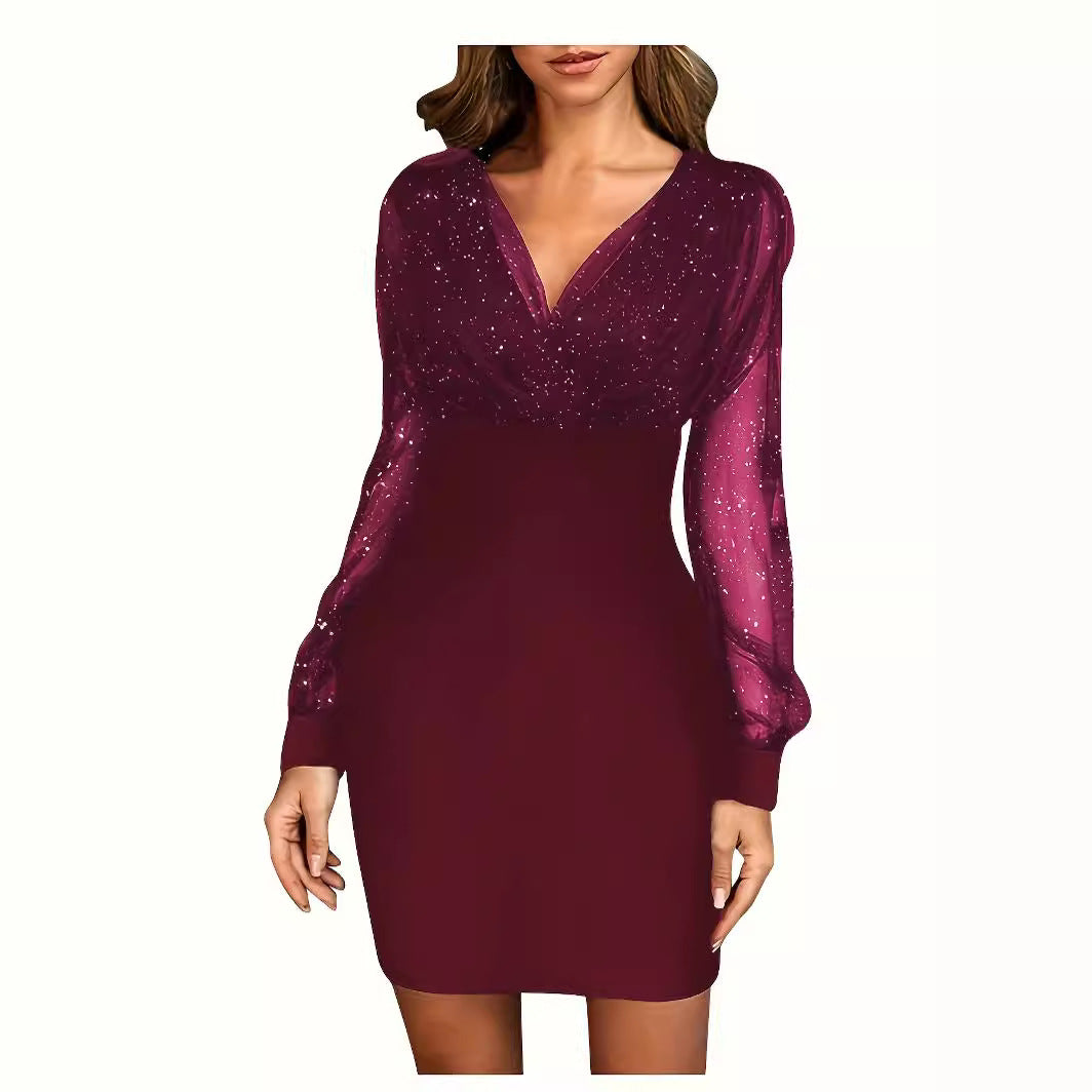 Damen Glitzerndes Cocktailkleid mit transparenten Ärmeln Heidi-Mode