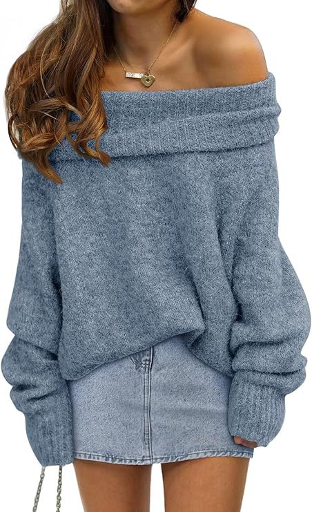 Damen Oversized Pullover mit schulterfreiem Design Heidi-Mode