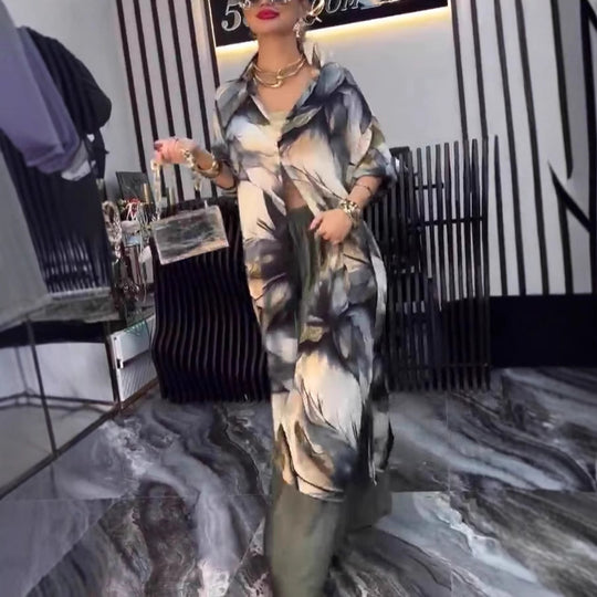 Damen modisches Longshirt mit floralem Druck und lässigem Schnitt Heidi-Mode