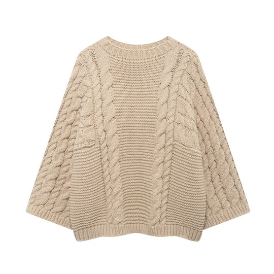 Damen Strickpullover im lässigen Oversize-Schnitt mit aufwendigem Zopfmuster Heidi-Mode
