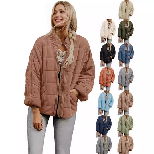 Damen gesteppte Kapuzenjacke mit Reißverschluss und Taschen Heidi-Mode