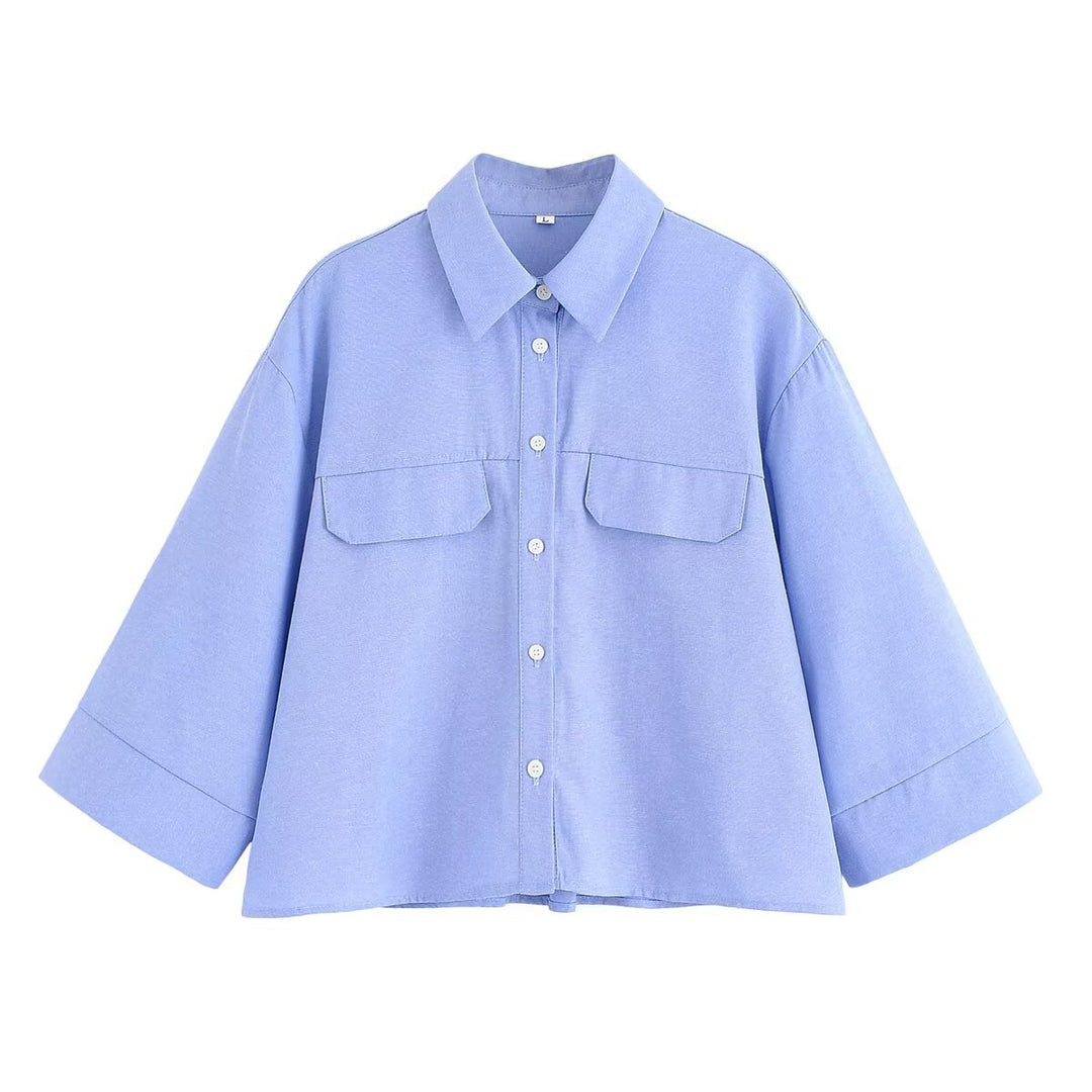 Damen gestreifte Bluse mit übergroßem Schnitt und praktischen Taschen Heidi-Mode