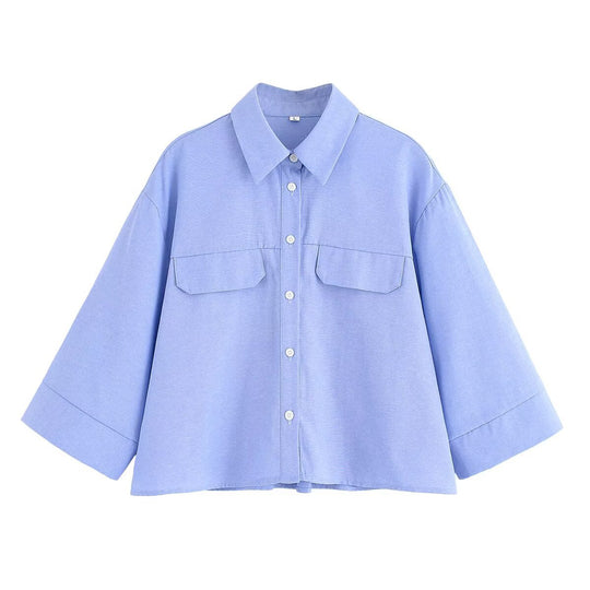 Damen gestreifte Bluse mit übergroßem Schnitt und praktischen Taschen Heidi-Mode