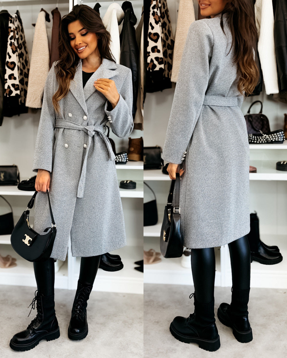 Damen Eleganter Trenchcoat mit taillierbarem Gürtel und Doppelreiher Heidi-Mode