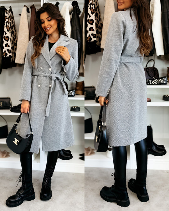 Damen Eleganter Trenchcoat mit taillierbarem Gürtel und Doppelreiher Heidi-Mode