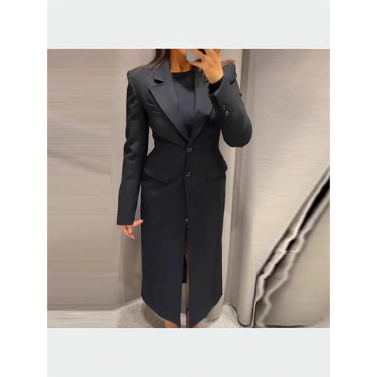 Damen Eleganter Longblazer mit schmaler Silhouette und klassischen Details Heidi-Mode