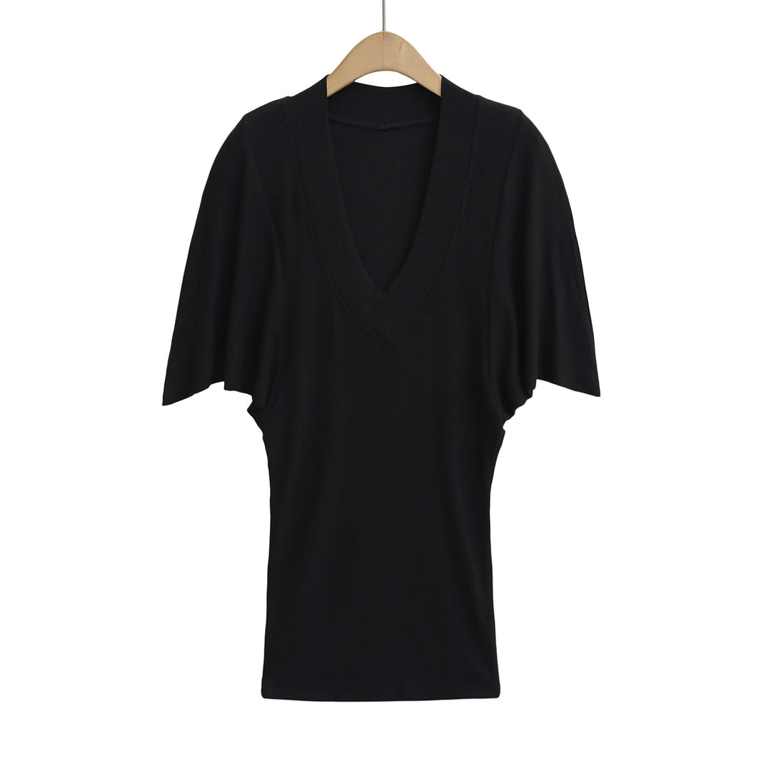 Damen V-Ausschnitt Oversized Shirt mit Schmetterlingsärmeln und raffinierter Struktur Heidi-Mode