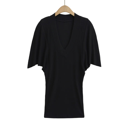 Damen V-Ausschnitt Oversized Shirt mit Schmetterlingsärmeln und raffinierter Struktur Heidi-Mode