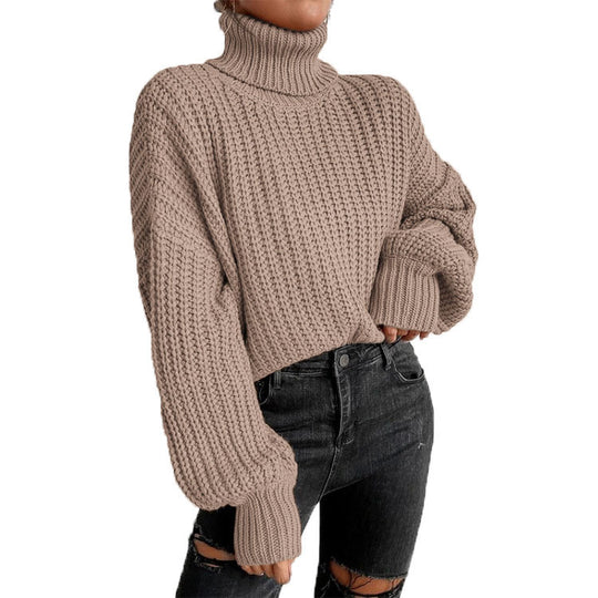 Damen Grobstrickpullover mit hohem Kragen und lässigem Schnitt Heidi-Mode