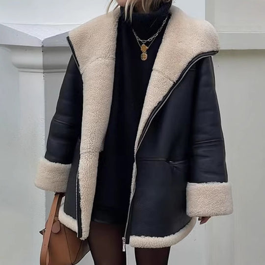 Damen angesagte Kunstlederjacke mit kuscheligem Innenfutter Heidi-Mode