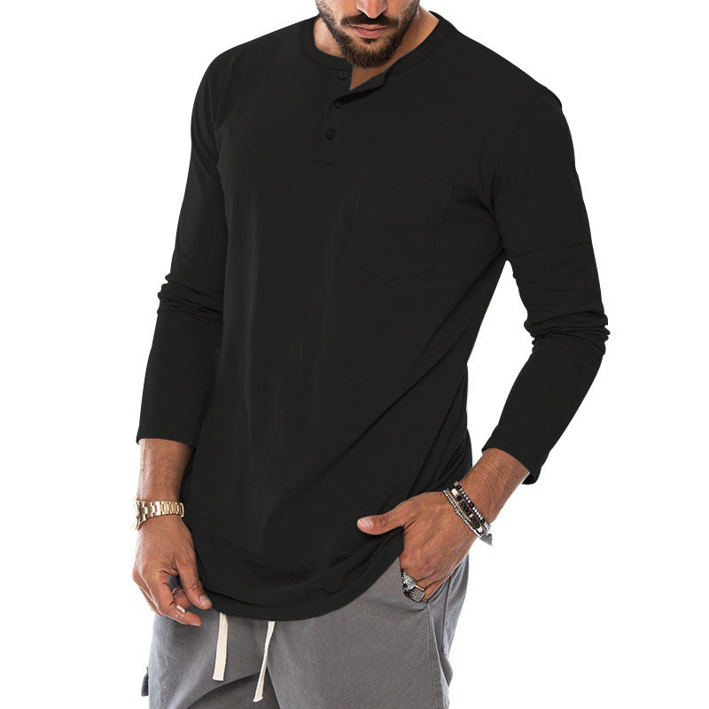 Herren Langarm-Henley-Shirt mit modischem Knopfverschluss und praktischer Brusttasche Heidi-Mode