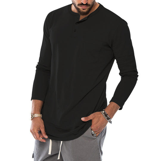Herren Langarm-Henley-Shirt mit modischem Knopfverschluss und praktischer Brusttasche Heidi-Mode