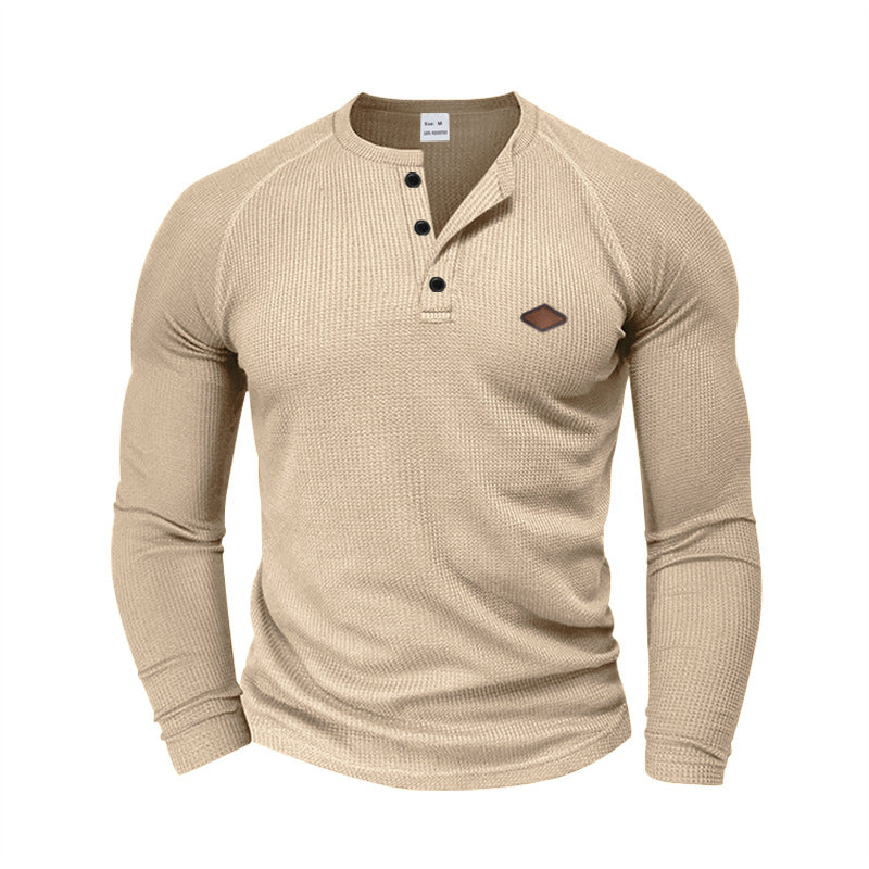 Herren langärmliges Henley-T-Shirt mit strukturiertem Gewebe und modischem Knopfdesign Heidi-Mode
