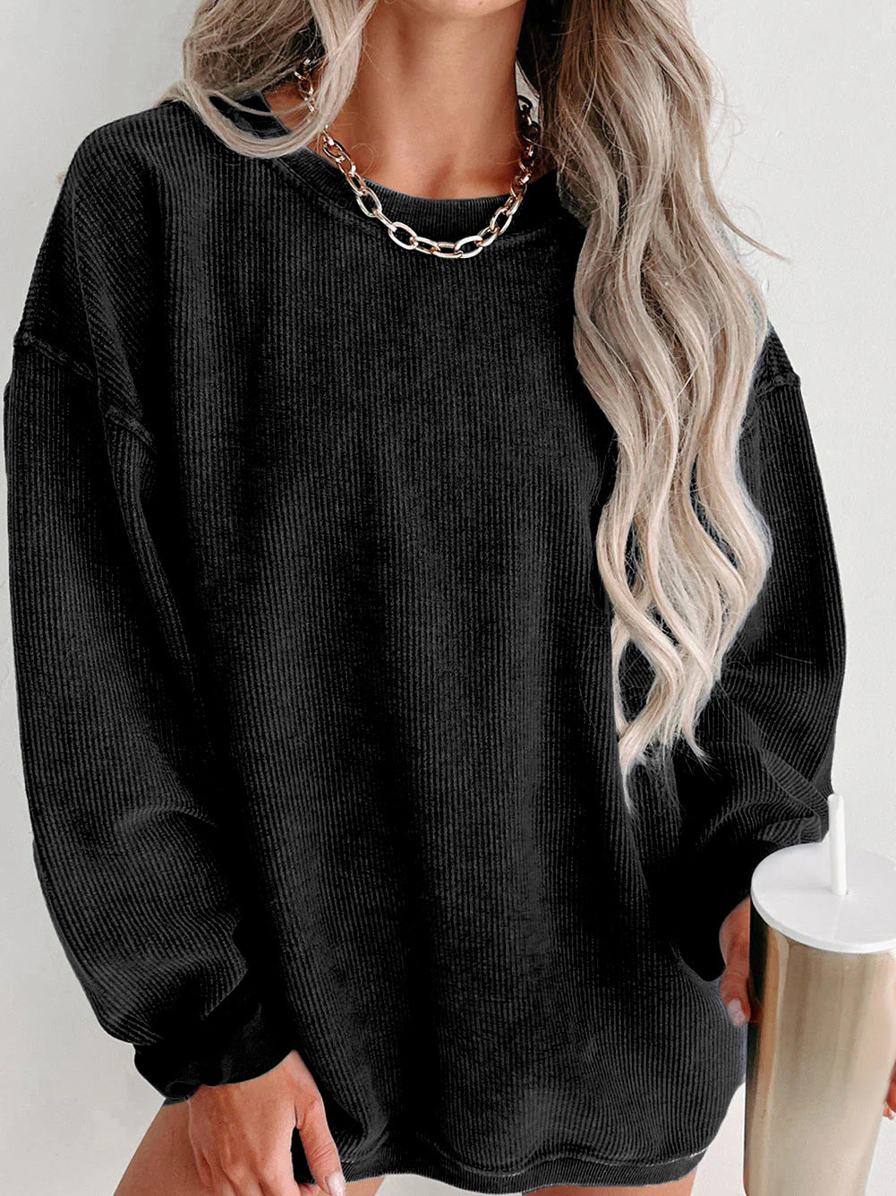 Damen Bequemer Oversized Pullover aus geripptem Material Heidi-Mode